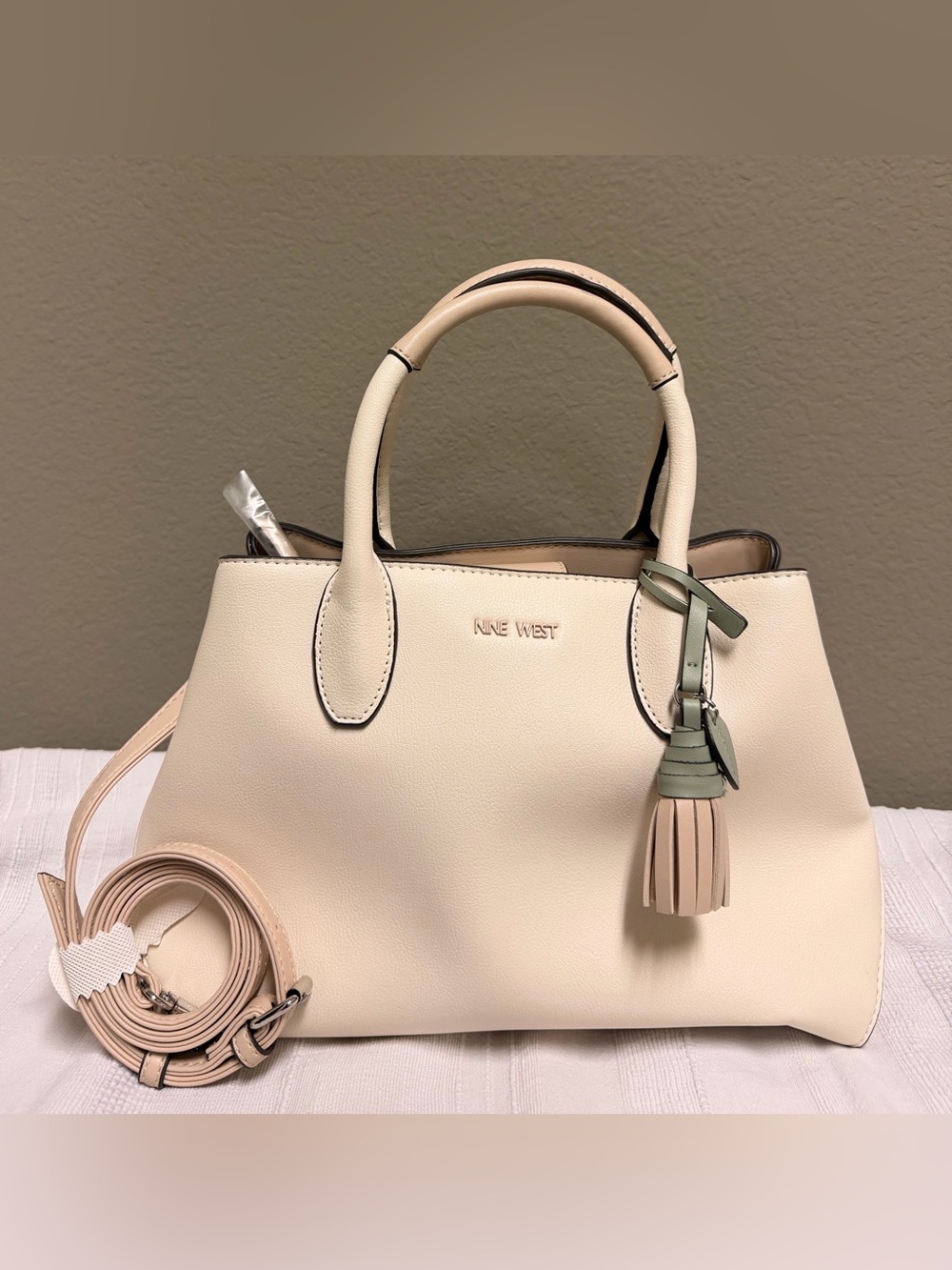 Nine West Cream Satchel with Tassel Charm NEW!